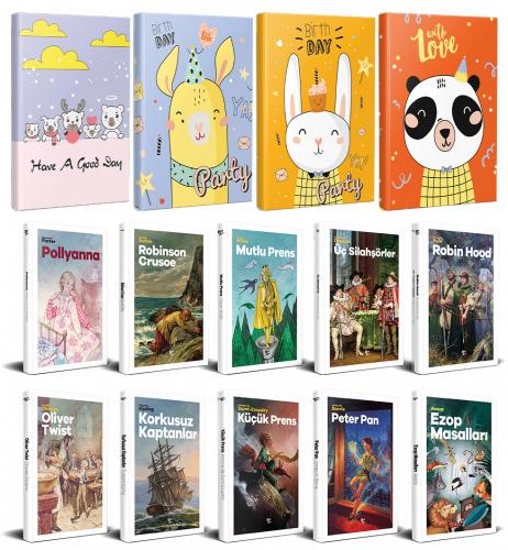 10 Dünya Çocuk Klasiği ve 4 Çizgili Defter -Set-1 - Halkkitabevi
