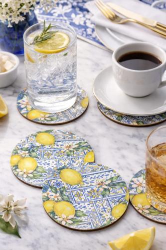 Sicilya Serisi Limon Desenli Bardak Altlığı 6'lı Set – UV Baskı, 3 mm 