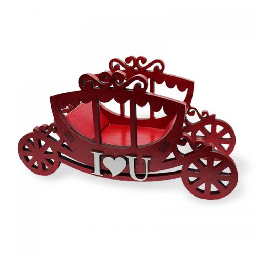 Balkabağı Arabası Çiçeklik Kırmızı, I Love You Yazılı, Peluş Ayıcıklı 