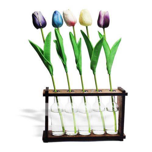 5'li Ahşap Standlı Cam Şişe Saksı Seti - Halkkitabevi