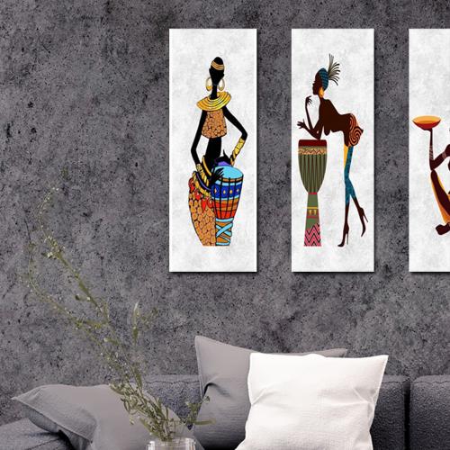 Zenci Kadın Baskılı 4'lü Ahşap Duvar Tablosu Büyük Boy - Halkkitabevi