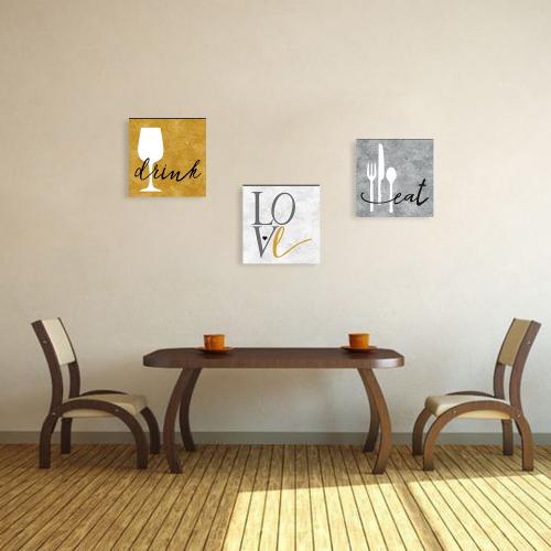 3'lü Ahşap Mutfak Tablosu Eat, Drink, Love - Model 1 - Halkkitabevi