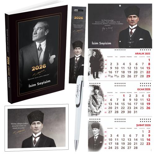2026 Atatürk Ajanda - Gemici Duvar Takvimi-Gazi - Kalem - Ayraç - Kartpostal