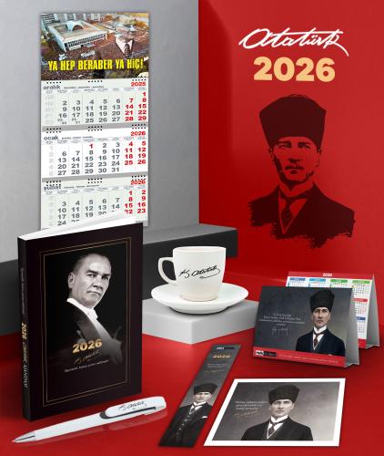 2026 Atatürk Gazi Paşa Ajanda - Duvar Takvimi-YHBYH - Masa Takvimi - Ayraç - Kartpostal - Metal Roller Kalem ve İmza Kahve Fincanı