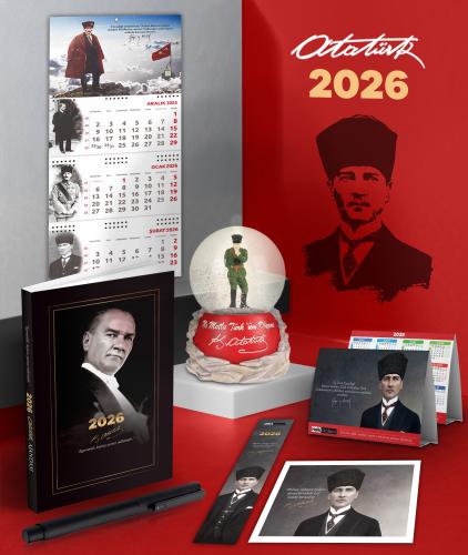 2026 Atatürk Gazi Paşa Ajanda - Sakarya Duvar Takvimi - Masa Takvimi - Ayraç - Kartpostal - Metal Roller Kalem ve İzmir Marşı Kar Küresi
