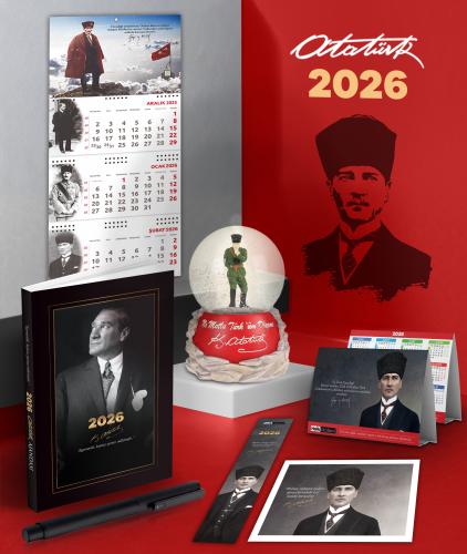 2026 Atatürk İstikbal Ajanda - Sakarya Duvar Takvimi - Masa Takvimi - Ayraç - Kartpostal - Metal Roller Kalem ve İzmir Marşı Kar Küresi