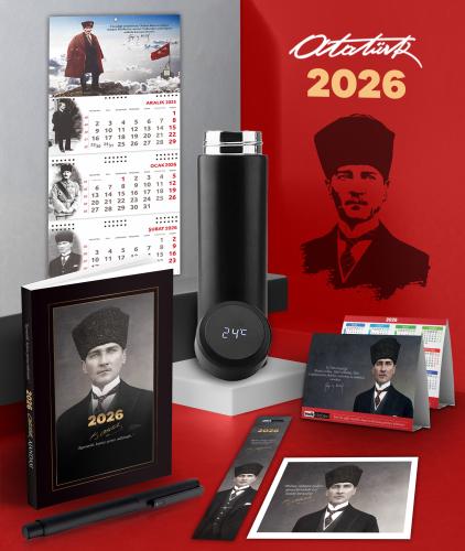 2026 Atatürk Kalpaklı Ajanda - Sakarya Duvar Takvimi - Masa Takvimi - Ayraç - Kartpostal - Metal Roller Kalem ve Dereceli Termos