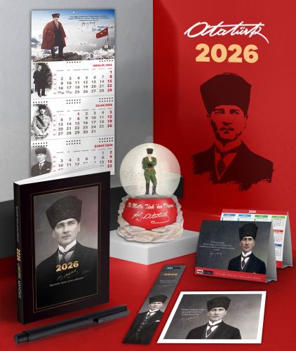 2026 Atatürk Kalpaklı Ajanda - Sakarya Duvar Takvimi - Masa Takvimi - Ayraç - Kartpostal - Metal Roller Kalem ve İzmir Marşı Kar Küresi