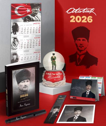 Kişiye Özel 2026 Atatürk Komutan Ajanda - Ayyıldız Duvar Takvimi - Masa Takvimi - Ayraç - Kartpostal - Metal Roller Kalem ve İzmir Marşı Kar Küresi