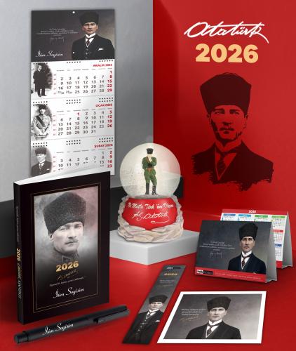 Kişiye Özel 2026 Atatürk Komutan Ajanda - Gazi Duvar Takvimi - Masa Takvimi - Ayraç - Kartpostal - Metal Roller Kalem ve İzmir Marşı Kar Küresi