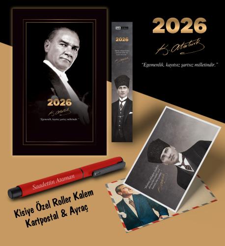 2026 Gazi Paşa Atatürk Ajandası Ayraç Kartpostal Kalem - Kırmızı - Hal