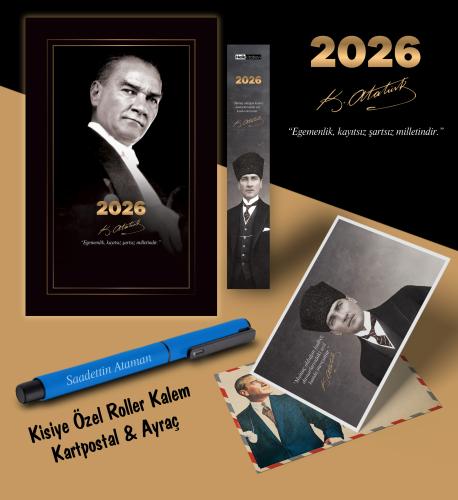 2026 Gazi Paşa Atatürk Ajandası Ayraç Kartpostal Kalem - Mavi - Halkki
