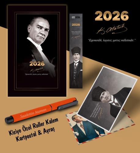 2026 Gazi Paşa Atatürk Ajandası Ayraç Kartpostal Kalem - Turuncu - Hal
