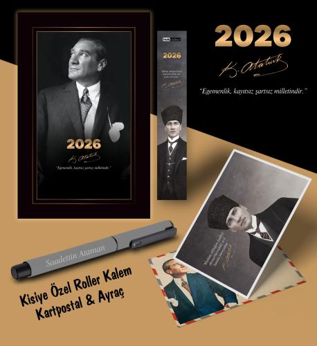 2026 İstikbal Atatürk Ajandası Ayraç Kartpostal Kalem - Gri - Halkkita