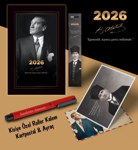 2026 İstikbal Atatürk Ajandası Ayraç Kartpostal Kalem - Kırmızı - Halk