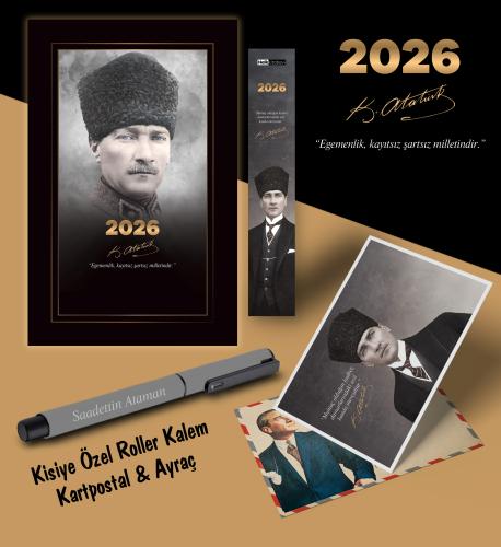 2026 Komutan Atatürk Ajandası Ayraç Kartpostal Kalem - Gri - Halkkitab