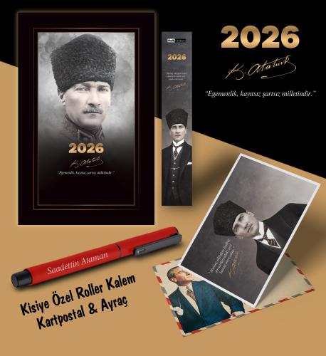 2026 Komutan Atatürk Ajandası Ayraç Kartpostal Kalem - Kırmızı - Halkk