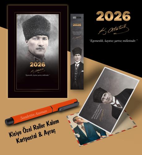 2026 Komutan Atatürk Ajandası Ayraç Kartpostal Kalem - Turuncu - Halkk