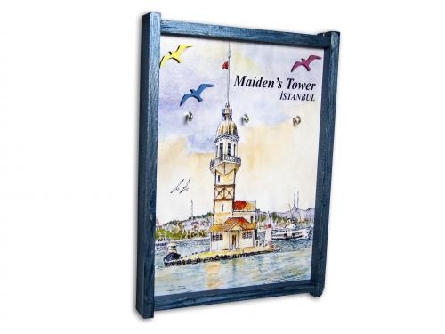 Kızkulesi Temalı Mavi Tablo Anahtarlık Kutusu