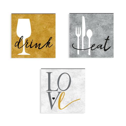 3'lü Ahşap Mutfak Tablosu Eat, Drink, Love - Model 1 - Halkkitabevi