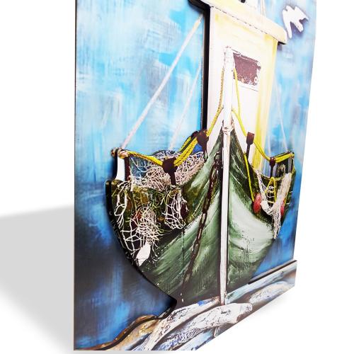 3D Ahşap Kabartma Tablo Balıkçı Teknesi ve Martılar - Halkkitabevi