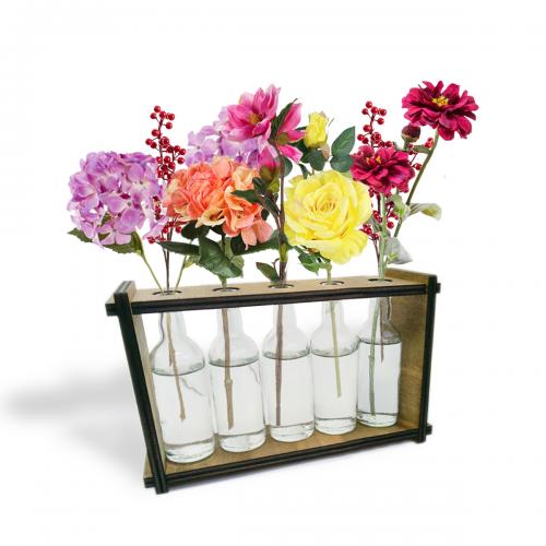 5'li Ahşap Standlı Cam Şişe Saksı Seti - Halkkitabevi