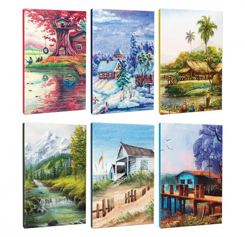 6lı Manzara Temalı 13,5x19,5cm 64 Sayfa Çizgili Okul Defteri Seti -1 -