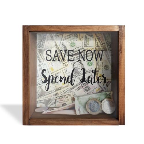Camlı Ahşap Kumbara Save Now - Halkkitabevi