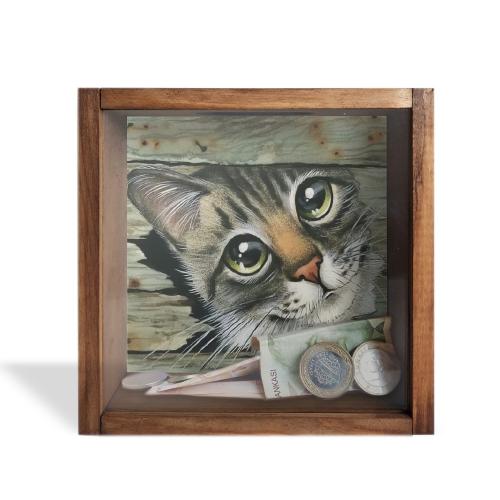 Camlı Ahşap Kumbara Kedicik - Halkkitabevi