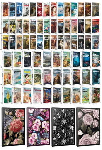 82 Dünya Klasiği ve Çiçekli Çizgili Defter Seti -1 - Halkkitabevi