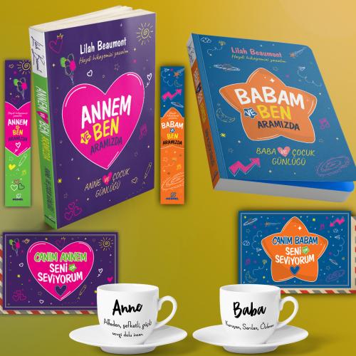 Annem ve Babam Günlüğü Ayraç, Kartpostal, ve 2 Adet Seramik Kahve Fincanı Seti