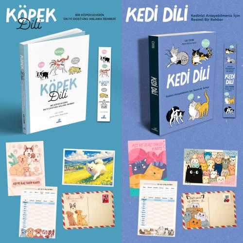 Kedi Dili ve Köpek Dili - Kartpostal - Ayraç - Aşı Takip Kartı - İkili Set