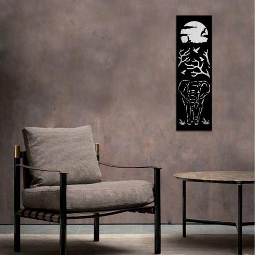 Afrikada Fil Temalı 2 Katlı Ahşap Oyma Tablo Gümüş & Siyah - Halkkitab