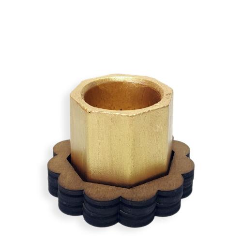 Ahşap Ayaklı 6gen Beton Saksı Altın Model 2 - Halkkitabevi