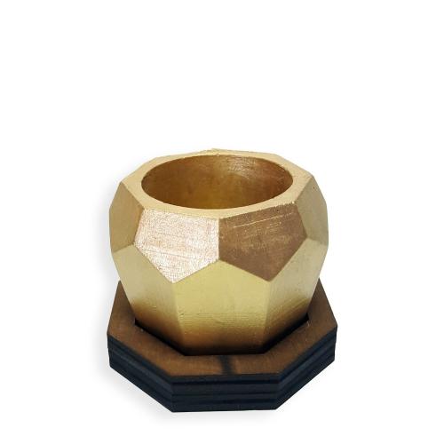 Ahşap Ayaklı, Elmas Desenli Beton Saksı Altın - Halkkitabevi