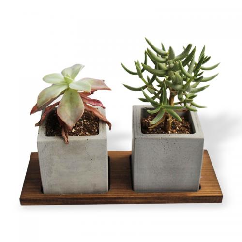 Ahşap Ayaklı İkili Kare Beton Saksı - Halkkitabevi