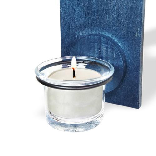 Ahşap Ev Desenli Tekli T-Light Cam Mumluk "Mavi" - Halkkitabevi