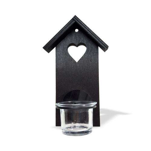 Ahşap Ev Desenli Tekli T-Light Cam Mumluk "Siyah" - Halkkitabevi