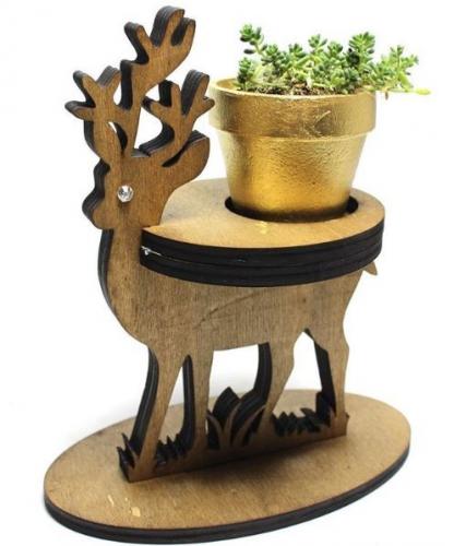 Ahşap Geyikli Beton Saksılık - Halkkitabevi