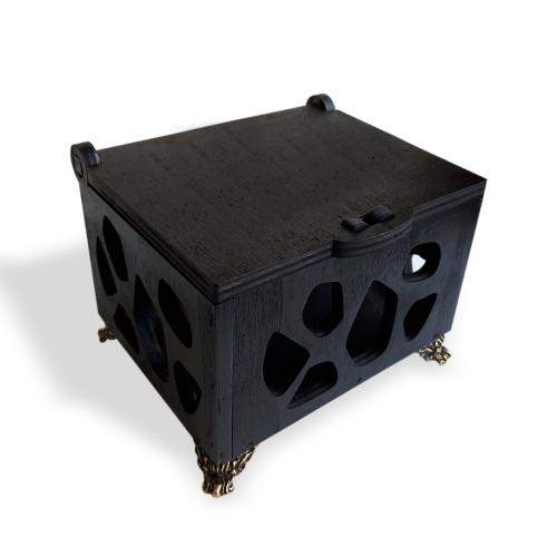 Ahşap, Kapaklı Kutu, Leopar Desenli Payihtaht Ayaklı, Siyah