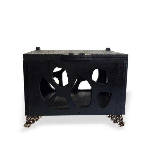 Ahşap, Kapaklı Kutu, Leopar Desenli Payihtaht Ayaklı, Siyah - Halkkita