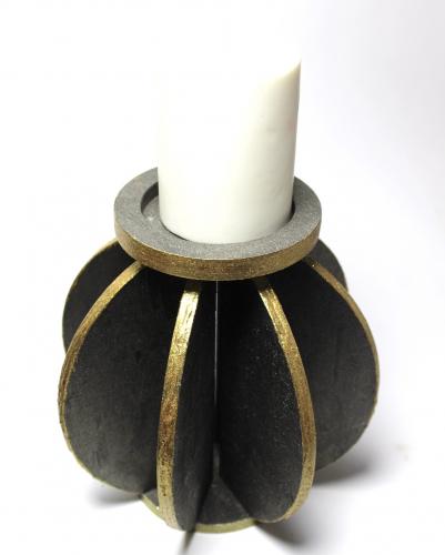 Ahşap Küre Mumluk Siyah Üzerine Altın Varaklı, Büyük - Halkkitabevi