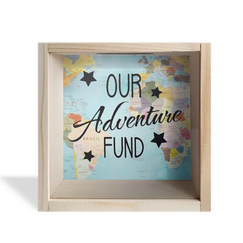 Camlı Ahşap Kumbara Adventure Ham Ahşap