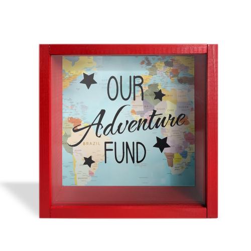 Camlı Ahşap Kumbara Adventure Kırmızı