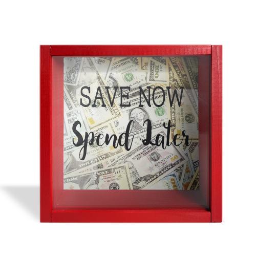 Camlı Ahşap Kumbara Save Now Kırmızı