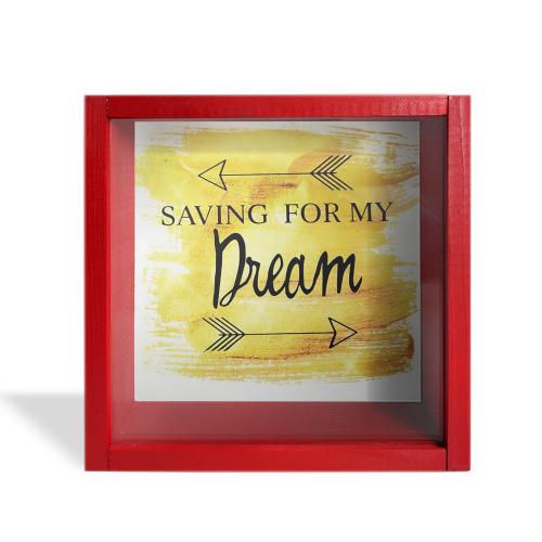 Camlı Ahşap Kumbara Dream Kırmızı