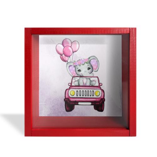 Camlı Ahşap Kumbara Kırmızı Arabalı Fil Kırmızı - Halkkitabevi