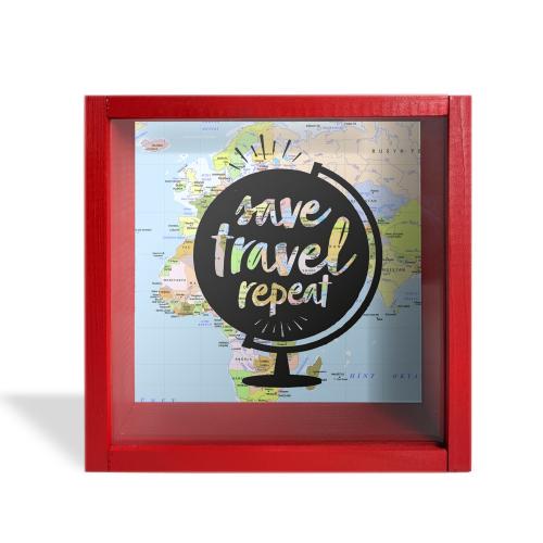 Camlı Ahşap Kumbara Dünya Turu Kırmızı