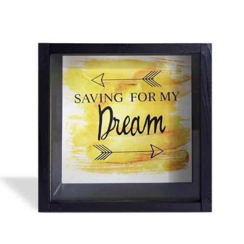 Camlı Ahşap Kumbara Dream Siyah