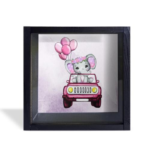 Camlı Ahşap Kumbara Kırmızı Arabalı Fil Siyah - Halkkitabevi